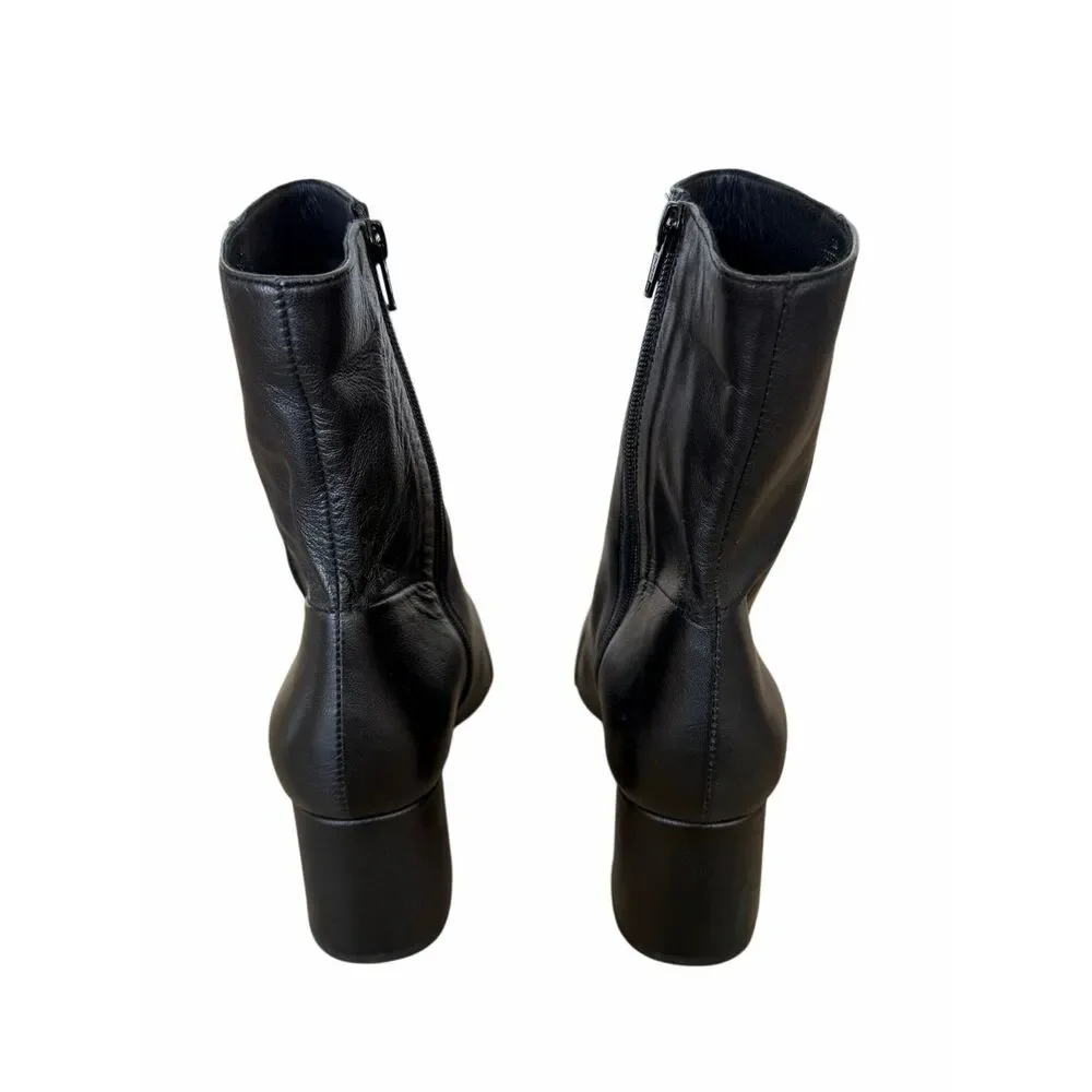 Free‎ People Wisteria Cap Bootie Size 10 Black Block Heel Supple Leather NEW